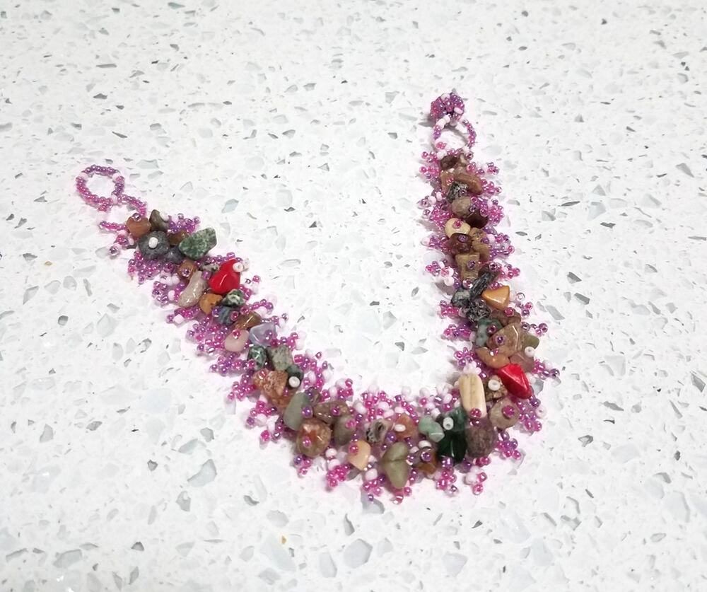 Handmade Beaded Bracelet Stones Pink Green Red